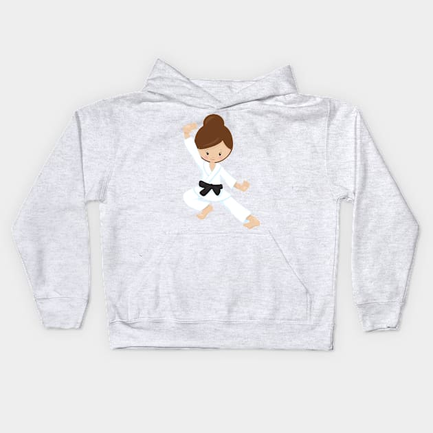 Karate Girl, Cute Girl, Black Belt, Brown Hair Kids Hoodie by Jelena Dunčević